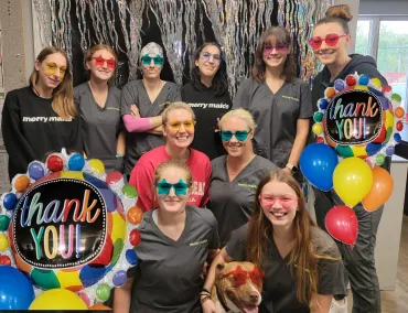 team picture with fun glasses